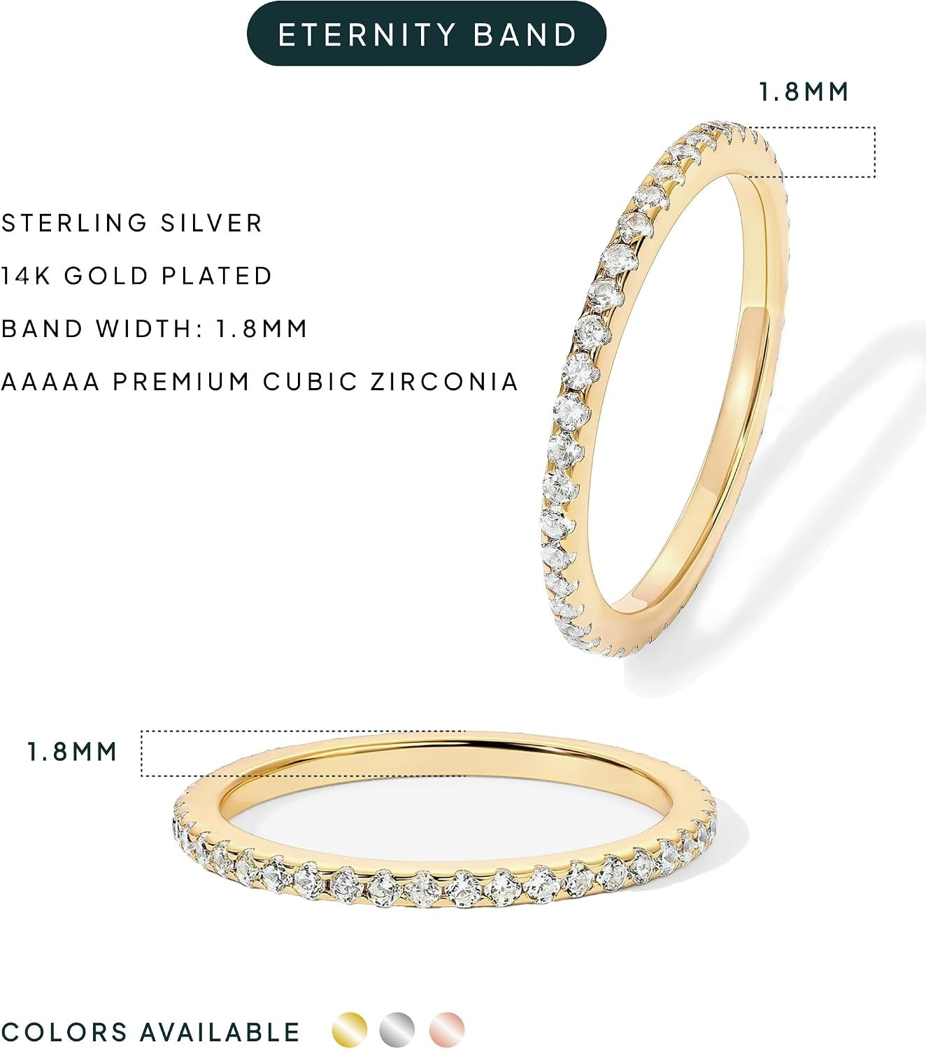 Gold Plated Cubic Zirconia Stacking Rings for Oura Ring Gen 5/4/3